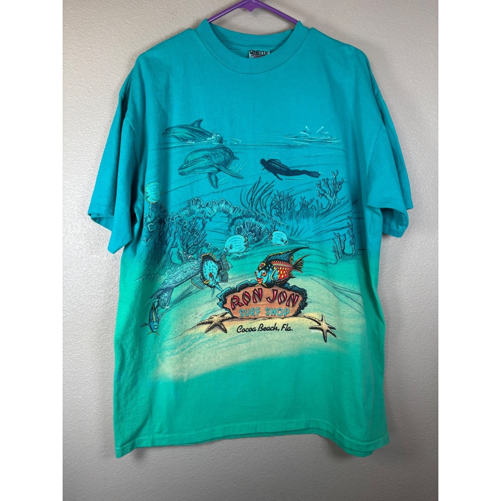 Vintage Ron Jon Surf Shop Cocoa Beach‎ T-Shirt Mens XL Oneita Power-T Teal 90s